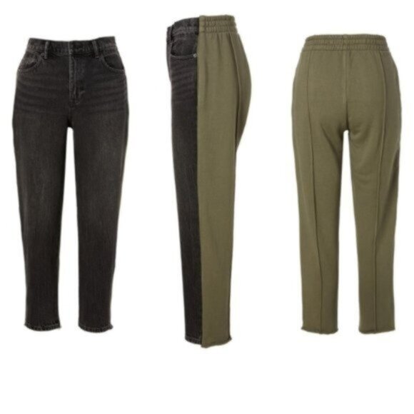 ALEXANDER WANG Ride Clash Tapered Jeans Sweatpants Black Green  24 - Picture 1 of 12